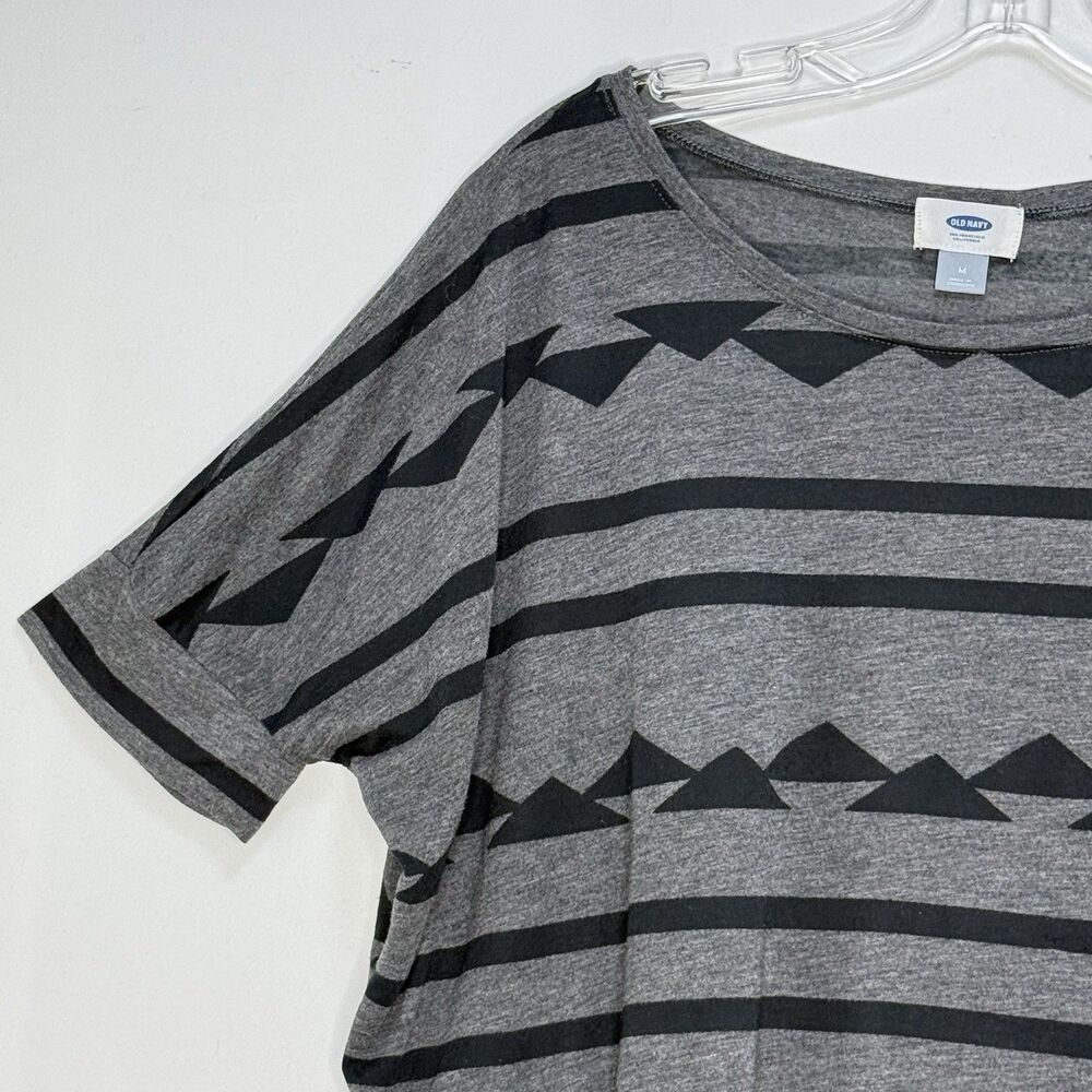 Old Navy Gray Black Stripes Short Sleeve Pullover Top Size M - Picture 7 of 16